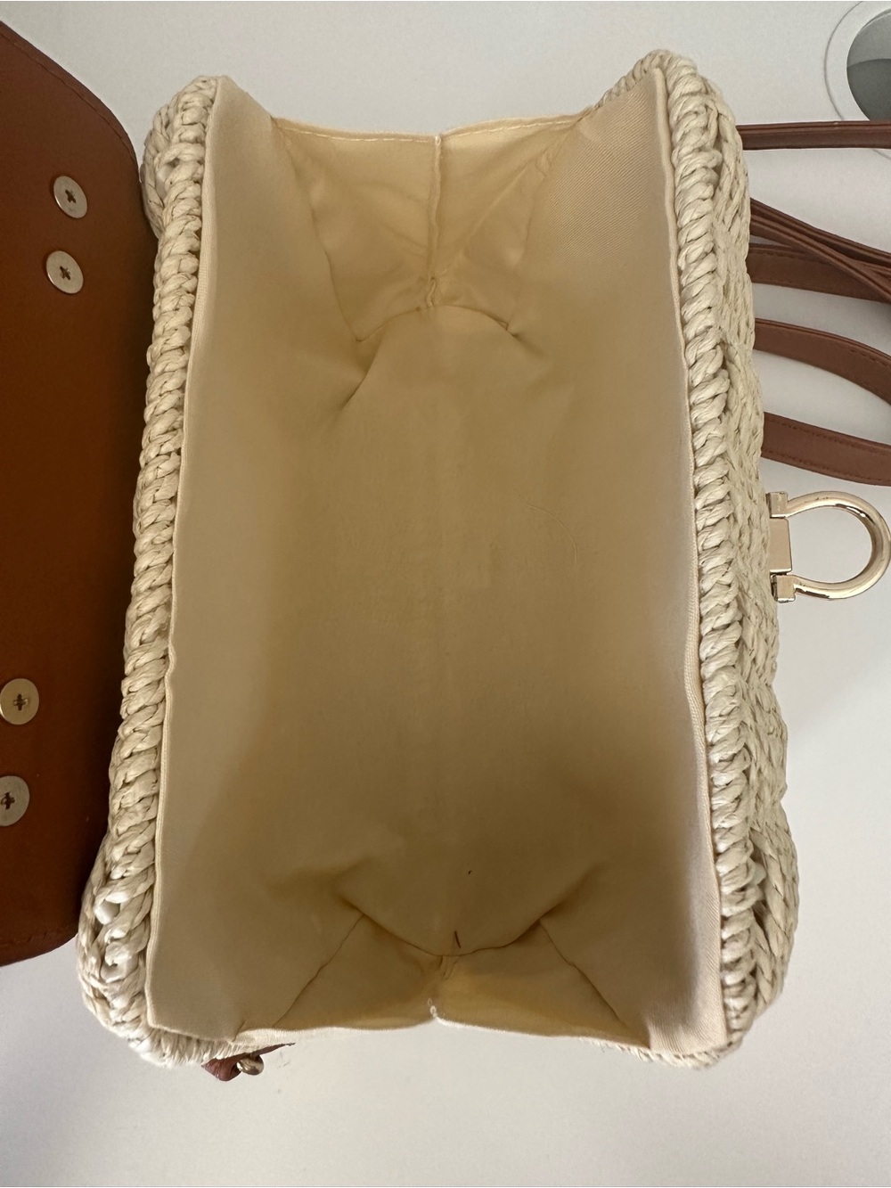 Woven Straw Crossbody Bag with Brown Leather Flap - Picture 3 of 5